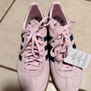 adidas Pink Suede Sneakers with Navy Stripes